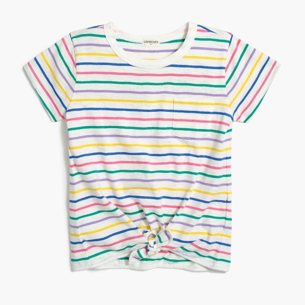 Girls' tie-front tee in rainbow stripe
