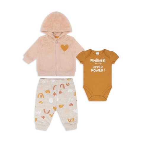 Baby Girl 3 PC Plush Hoodie Set (3M-12M)