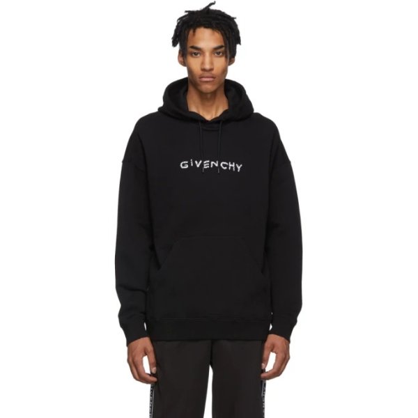 Black Hand-Embroidered Logo Hoodie