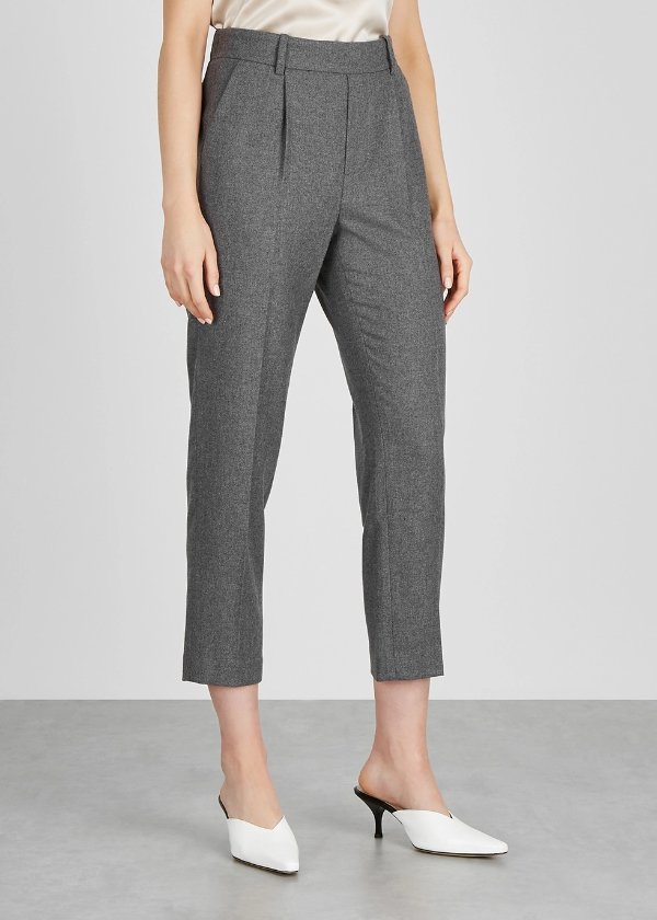 Grey cropped flannel trousers