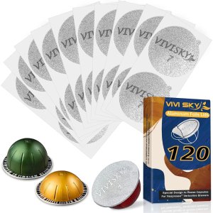 VIVI SKY 120Pcs Aluminum Foil Lids for Reusable Nespresso Pods Vertuo