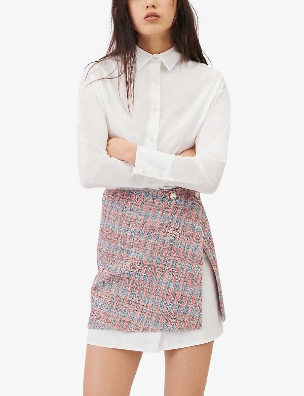 Rajari tweed-overlay cotton mini dress