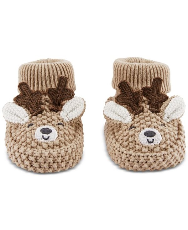 Baby Crocheted Reindeer-Face Cuffed Booties