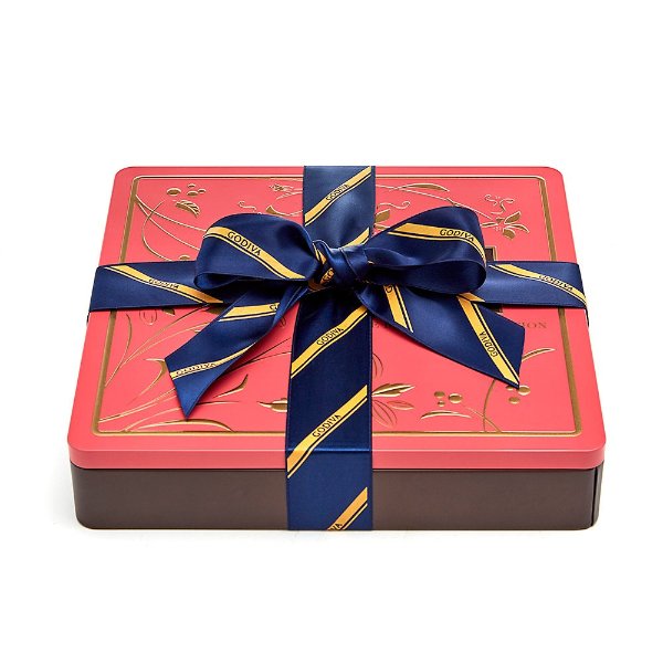 Chocolate Biscuit Tin, Striped Tie Ribbon, 50 pc. | GODIVA