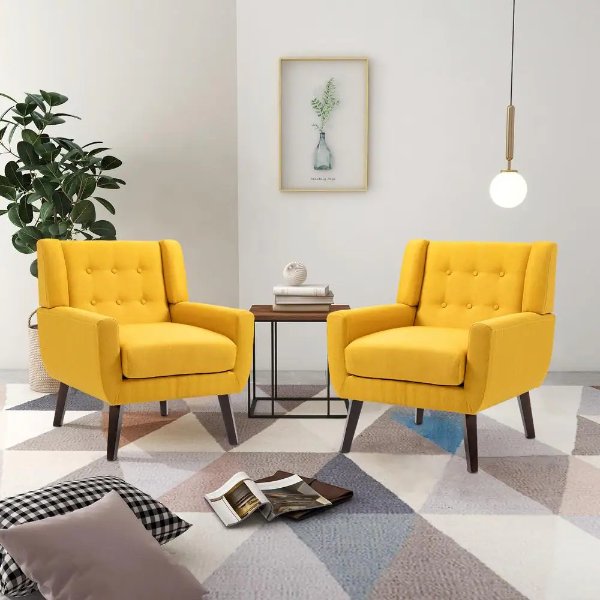 Yellow Linen Arm Chair (Set of 2)