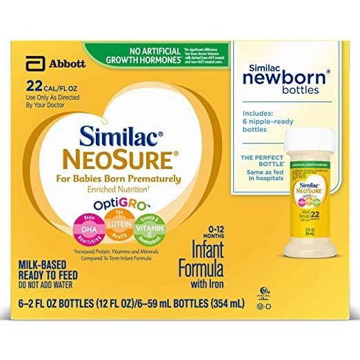 NeoSure Infant Formula with Iron, For Babies Born Prematurely, Ready-to-Feed bottles, 2 ounces (48 bottles)