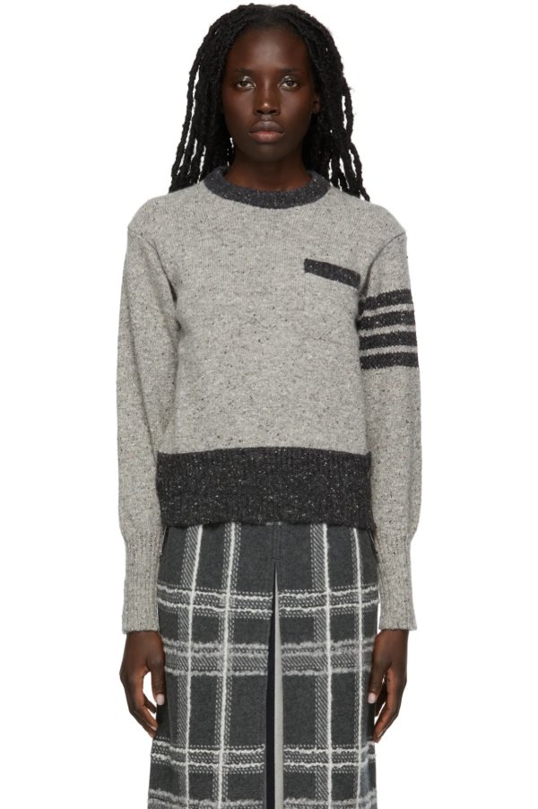 Grey 4-Bar Stripe Sweater