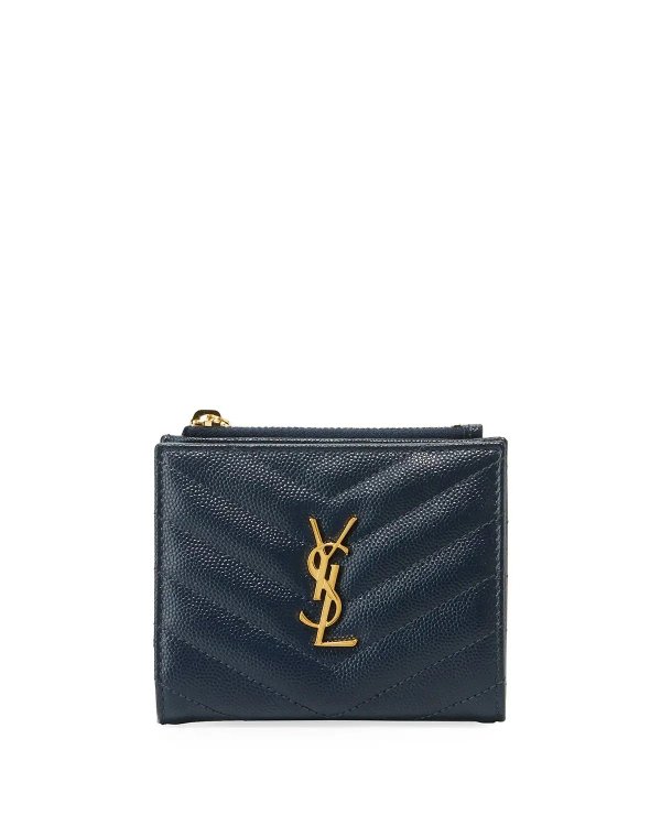 Monogram YSL Quilted Grain Leather Zip Card Case