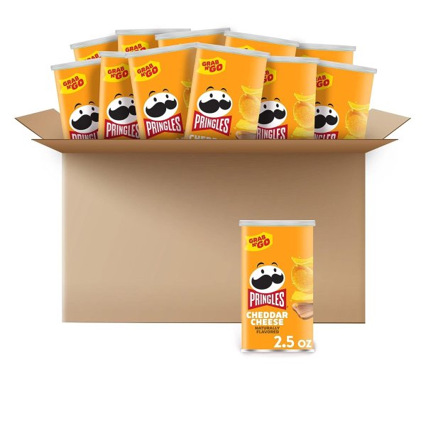 Pringles Potato Crisps Chips, Lunch Snacks, Office and Kids Snacks, Grab N' Go, Cheddar Cheese (12 Cans)