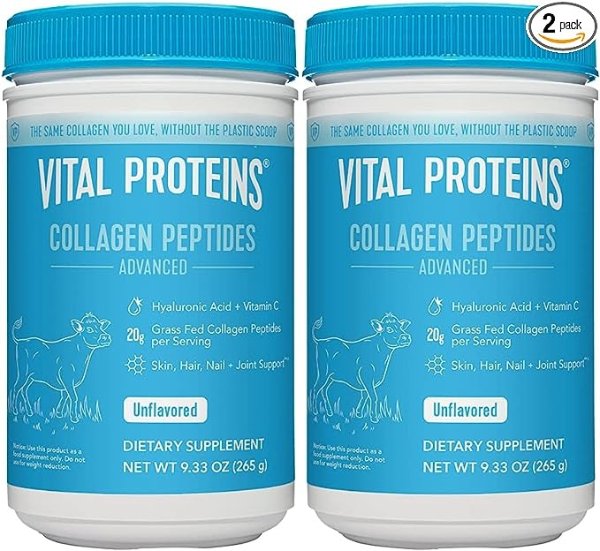 Collagen Peptides Powder Supplement, Shrink-Wrapped 9.33oz Bundle, Hydrolyzed Collagen - Non-GMO - Dairy&Gluten Free - 20g per Serving - Unflavored 9.33oz Canister Pack of 2