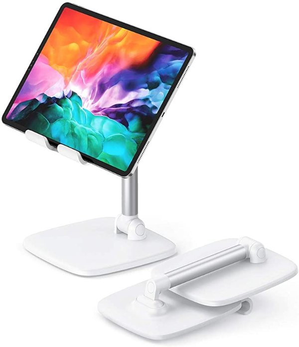 Tablet Stand Holder Desk Adjustable Compatible with iPad Pro 12.9 iPad 7th Generation iPad Mini Air Samsung Galaxy Tab Nintendo Switch E-Reader White