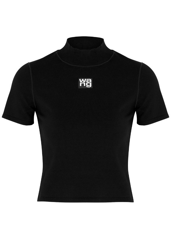 Black logo stretch-knit top