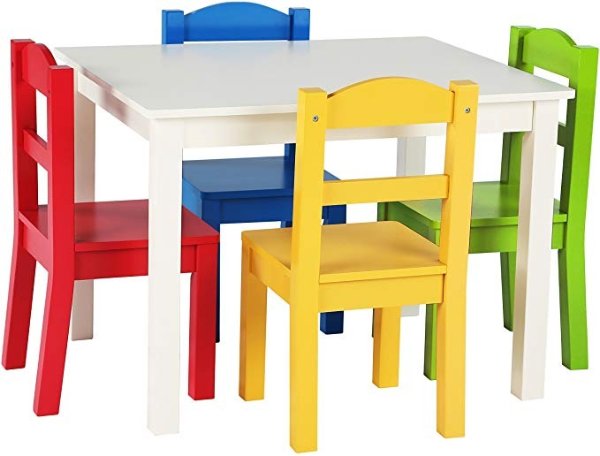 TC406 Summit Collection Kids Wood Table & 4 Chair Set, White/Primary
