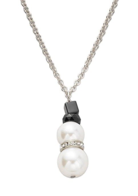 Silver-Tone Pearl Snowman Necklace