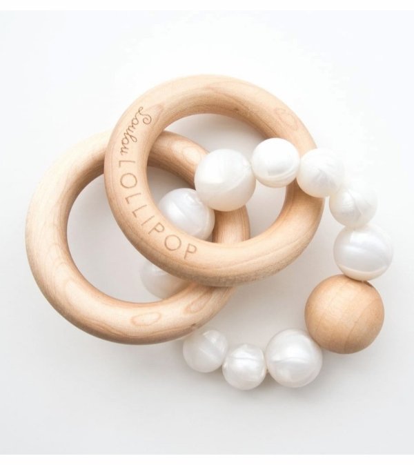 Bubble Wood + Silicone Teether Rattle - Pearl