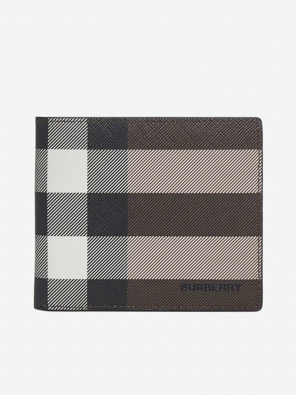 Check motif leather bifold wallet