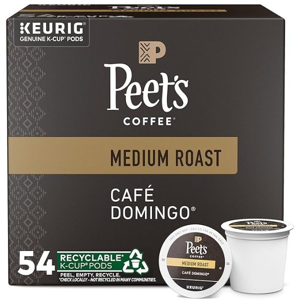 K-Cups, Medium Roast Cafe Domingo, 54 Count Pods Single Cup Coffee Pods, Smoothly Sweet, Balanced, Bright Medium Roast Blend of Latin American Coffees, with A Crisp, Clean Finish