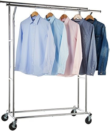 Rolling Double Rail Clothing Garment Rack on Wheels, Chrome Silver