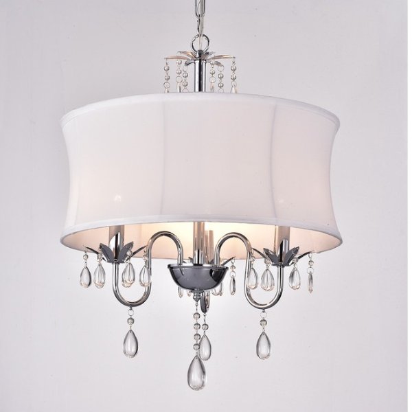 3-Light Chrome Finish White Fabric Drum Crystal Chandelier - Traditional - Chandeliers - by Edvivi Lighting