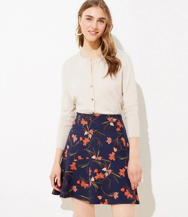 Floral Ponte Flippy Skirt | LOFT