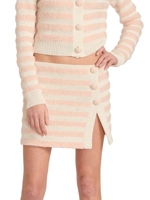 Fluffy Stripe Wool Blend Wrap Miniskirt