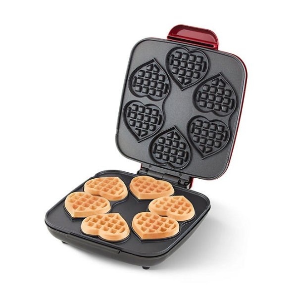 Multi Mini Heart Nonstick Waffle Maker, Red, Makes 6 Mini Waffles