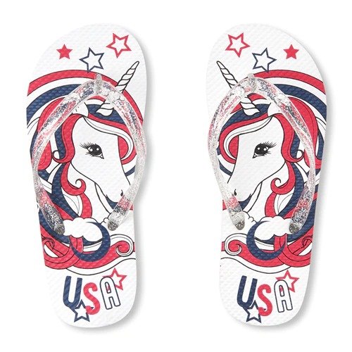 Girls Americana Unicorn Flip Flops
