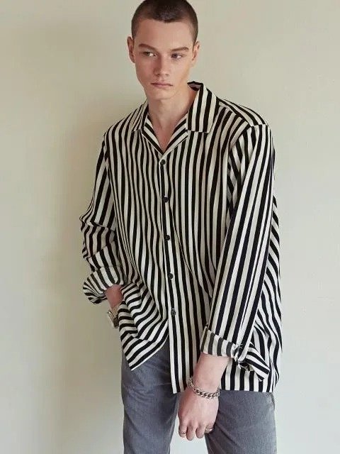 Wide Vertical Stripe Shirt Black