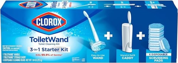 ToiletWand Disposable Toilet Cleaning System - ToiletWand, Storage Caddy and 6 Disinfecting ToiletWand Refill Heads