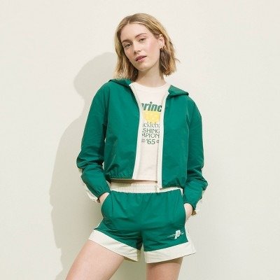 Women's Woven Zip-Front Hooded Jacket - Green