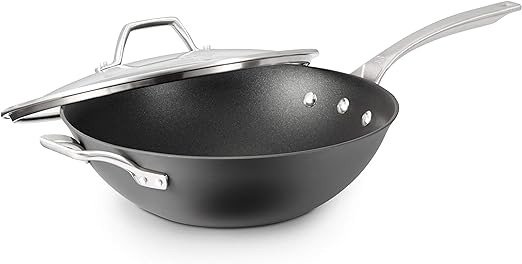 Signature Hard-Anodized Nonstick 12-Inch Flat Bottom Wok with Cover