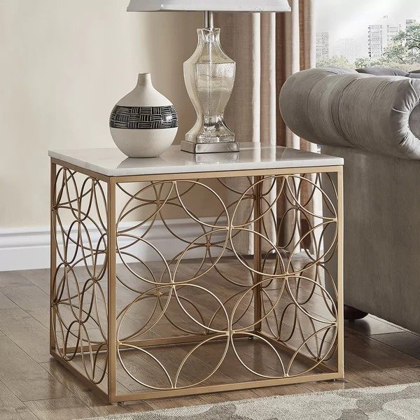 Axel Gold End Table with Marble Top 