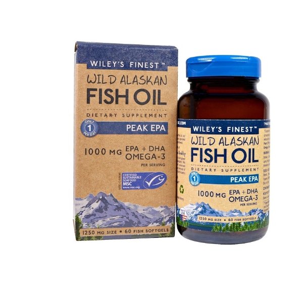 Wiley's Finest, 野生阿拉斯加鱼油软胶囊，丰富EPA，1250 mg，60粒