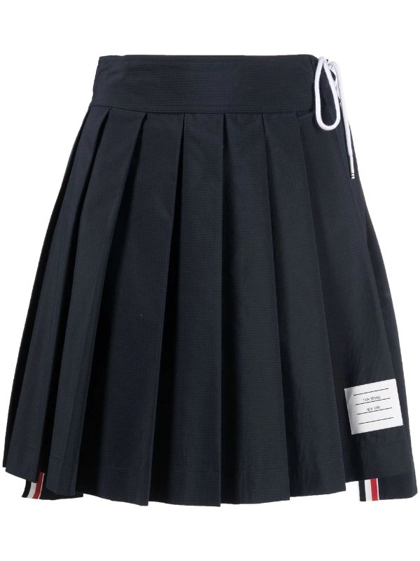 pleated drop-hem mini skirt