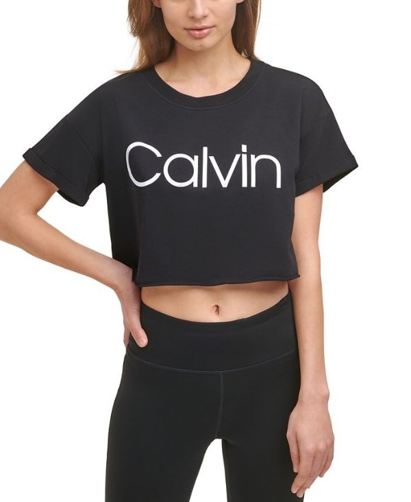 Women's Cropped Raw Hem Logo T-Shirt