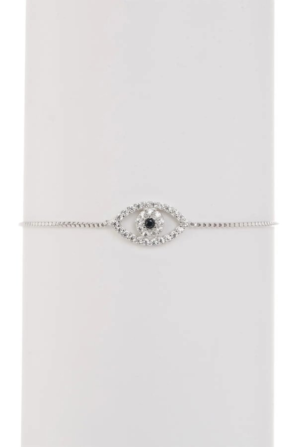 Sterling Silver Pave Swarovski Crystal Evil Eye Lariat Bracelet