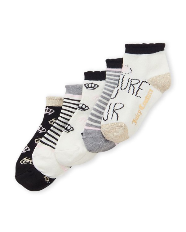 (Girls 4-6x) 5-Pack Logo & Stripe Low Cut Socks