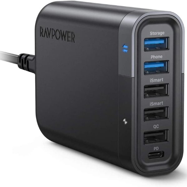 6-Port 60W USB-C Wall Charger w/ QC 3.0 & 24W Power Delivery