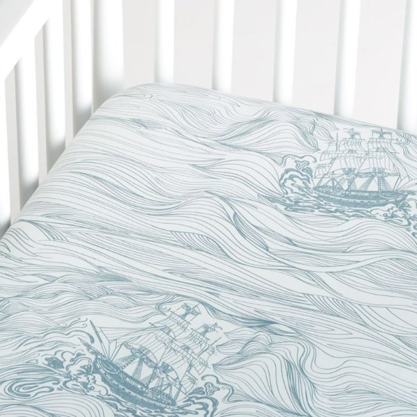 Modern French Nautical Organic Baby Crib Fitted Sheet + Reviews | Crate & Kids
