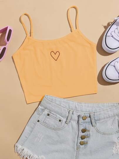Embroidered Heart Crop Cami Top