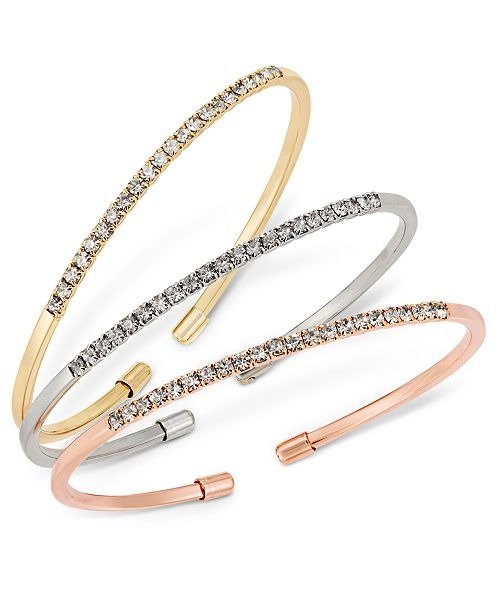 INC Tri-Tone 3-Pc. Set Crystal Bangle Bracelets, Created for Macy's