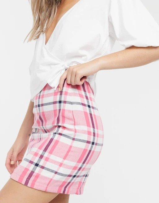 tailrored mini skirt in pink check | ASOS