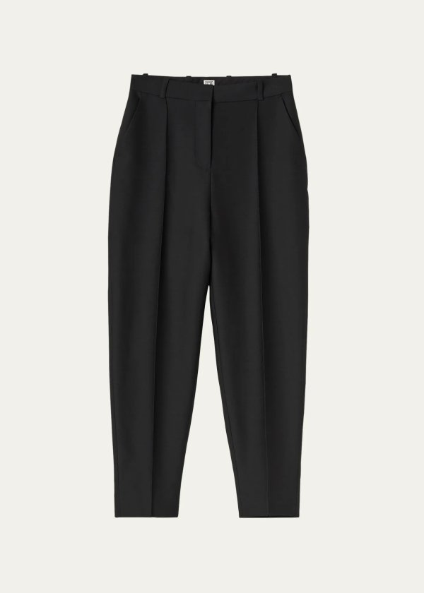 Sewn Pleated Tapered-Leg Ankle Trousers