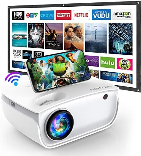 GROVIEW 7500L Portable WiFi Projector with 100'' Screen
