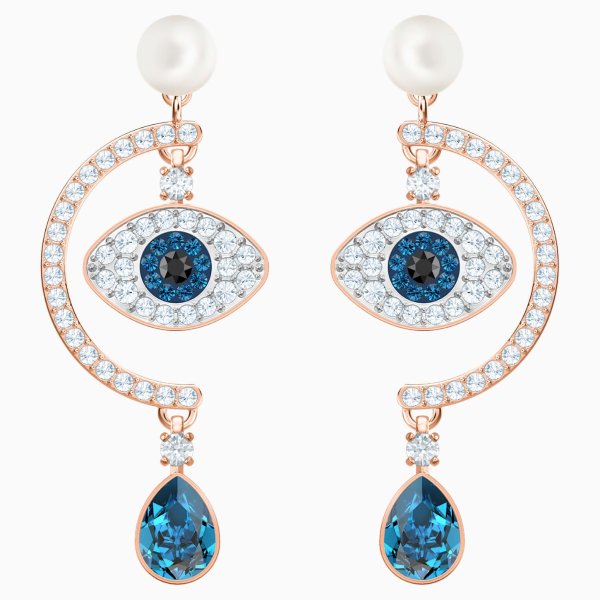 Luckily Evil Eye Pierced Earrings, Multi-colored, Rose-gold tone plated by SWAROVSKI