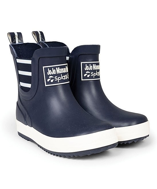 Navy & White Stripe Ankle Rain Boot - Kids