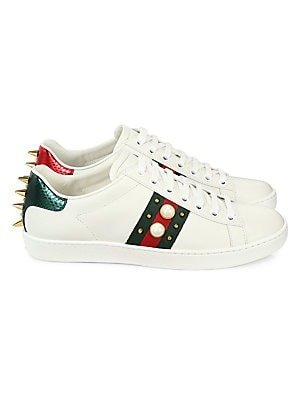 - New Ace Studded Web Leather Sneakers