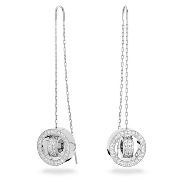 Hollow drop earrings, Long, White, Rhodium plated by SWAROVSKI