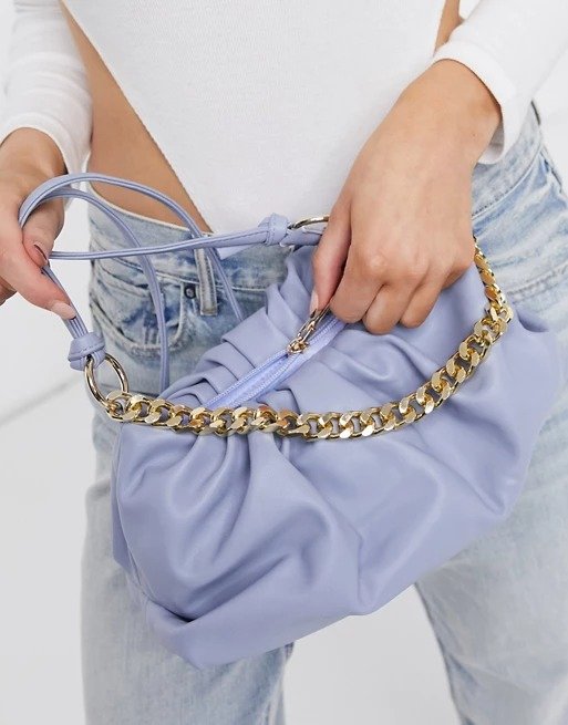 slouchy pillow bag with chunky chain in light blue | ASOS