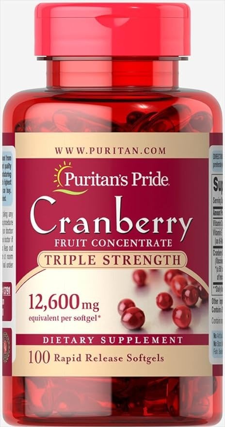 Triple Strength Cranberry Fruit Concentrate 12,600 Mg, Supports Urinary and Bladder Health, 100 Count